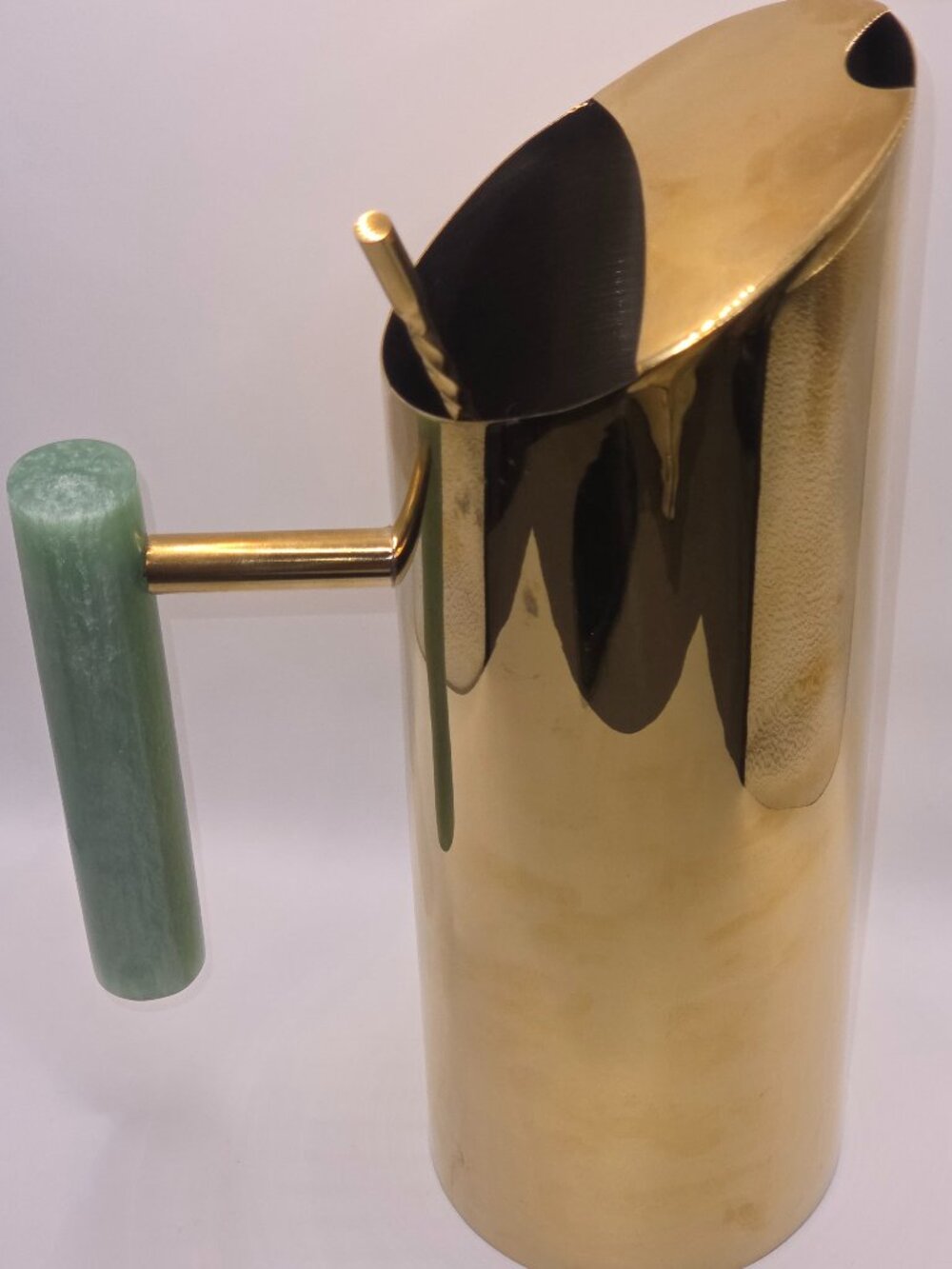 Godinger gold pitcher green resin handle with spoon